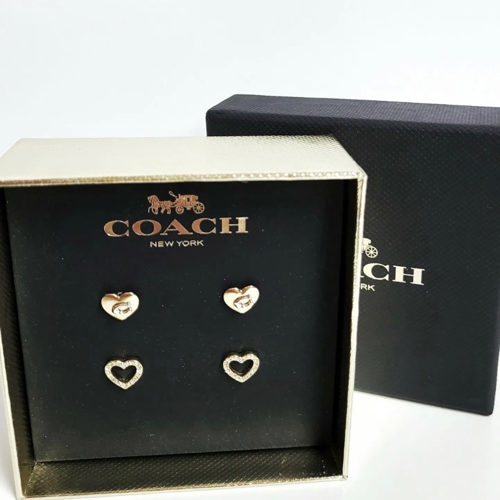 NWT Coach Signature Heart & Rhinestone Stud Earrings,Pack of 2 , Retails $88